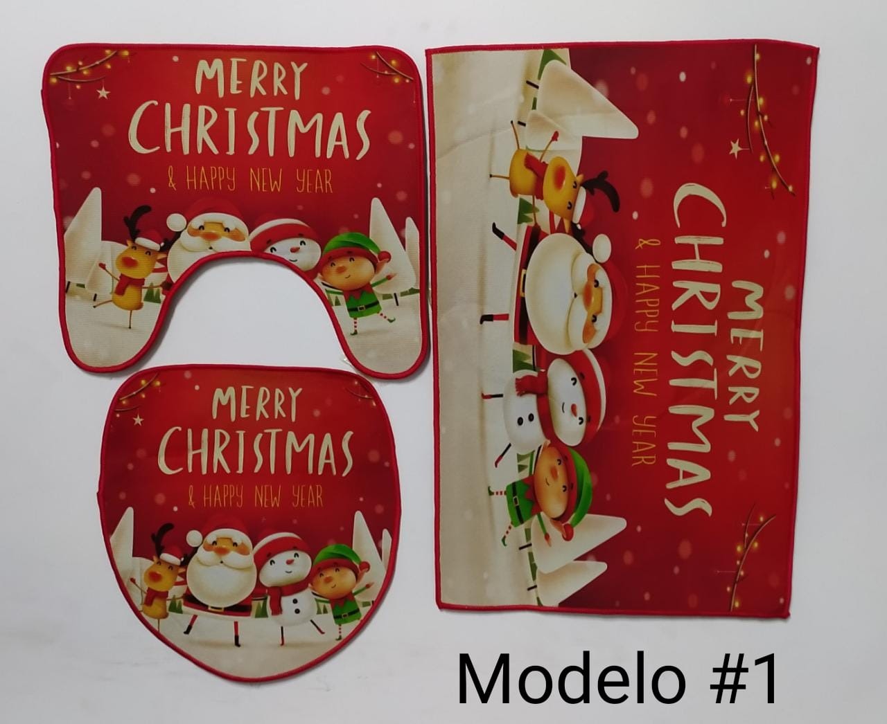 SET DE ALFOMBRA DE BAÑO DE NAVIDAD 01 ROJO