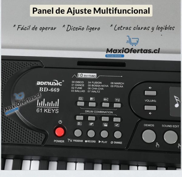 PIANO MUSICAL DE 61 TECLAS COLOR NEGRO - Imagen 3