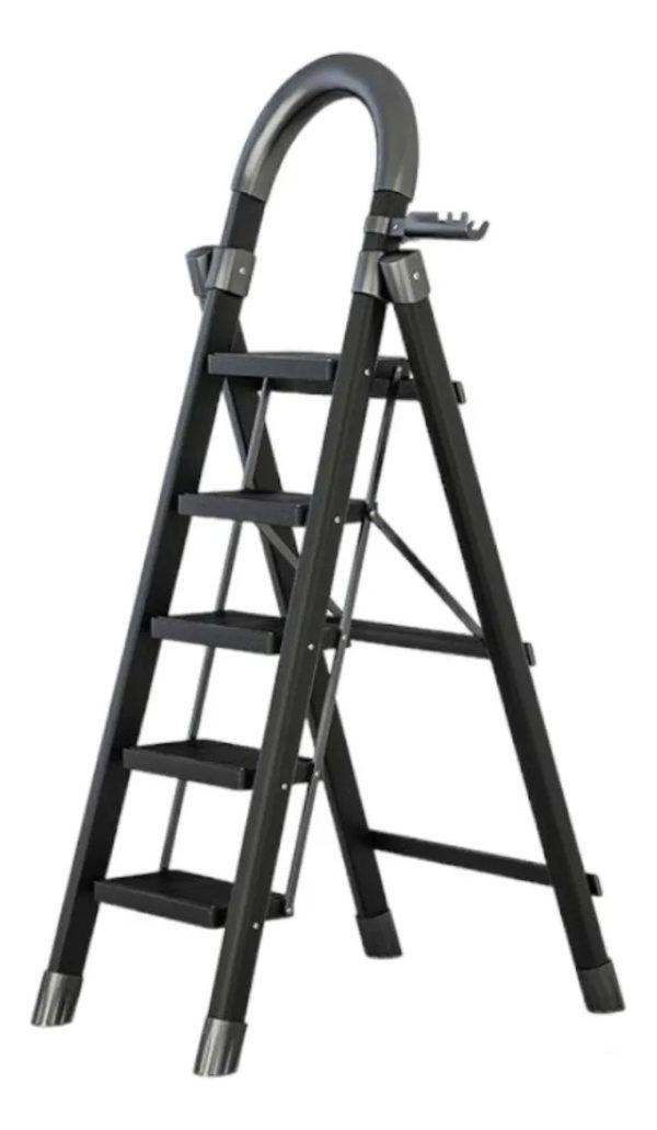 ESCALERA PLEGABLE ANTIDESLIZANTE 5 ESCALONES NEGRO Y ROJA