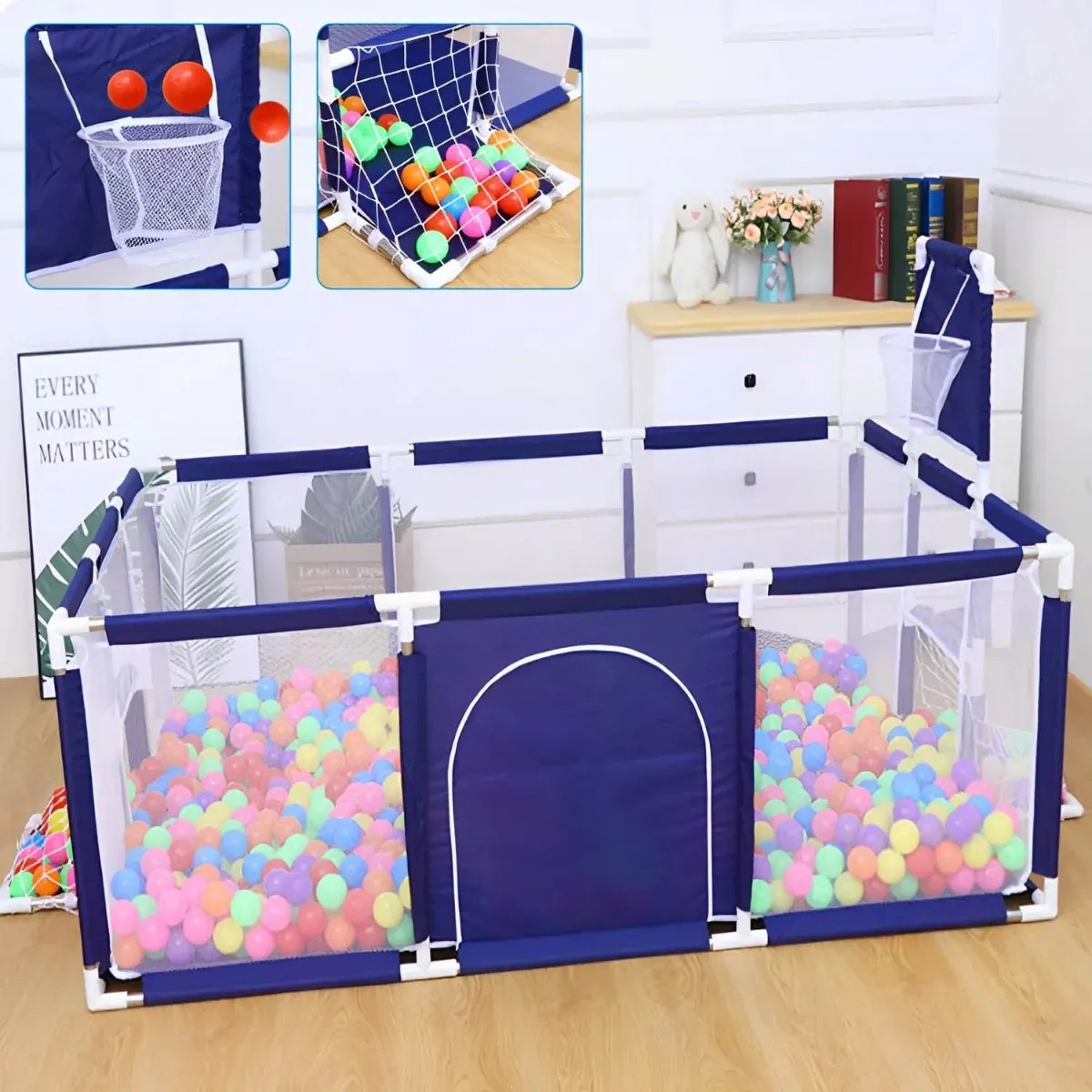 CORRAL DE BEBE AZUL Y GRIS - Imagen 4