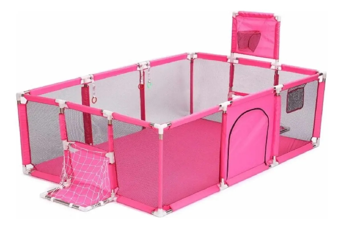 CORRAL DE BEBE AZUL Y GRIS