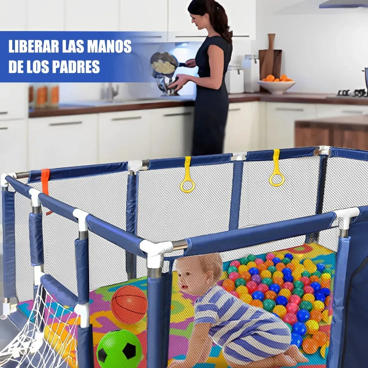 CORRAL DE BEBE AZUL Y GRIS - Imagen 2